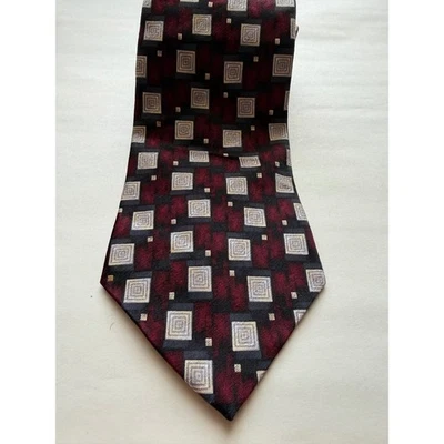 Pierre Cardin Necktie Red Gray Geometric Square Pattern Mens Tie - Image 1 of 4