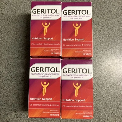 Suplementos nutricionais multivitamínicos Geritol - 100 comprimidos, pacote com 4 - Imagem 1 de 4