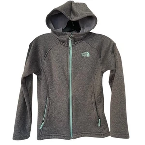 The North Face Hoodie Jacket Girls Size M 10-12 Gray Teal Casual Soft Stretch - Picture 1 of 10