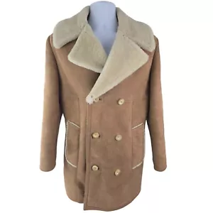 Sawyer Of Napa Suede Sheepskin Shearling Double Coat Jacket 38 S Vintage USA - Picture 1 of 20