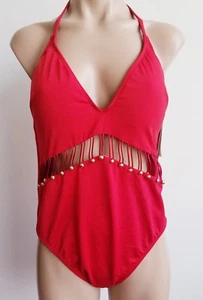 Flirty Kenneth Cole NY Tummy Toner Mid Slits Red With Gold Buttons Swimsuit - Picture 1 of 7