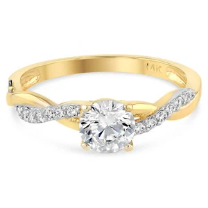 14k Gold Twisted Vine Wedding Brilliant Round Cut CZ Engagement Ring (4 Prong) - Picture 1 of 13