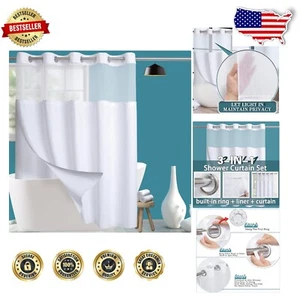 Extra Wide 108"W Hotel Grade Shower Curtain with Snap-In Liner in Waffle-White - Picture 1 of 9