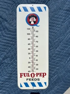 Original Quaker Oats Ful O Pep Feeds Painted Metal Thermometer Sign - Picture 1 of 10