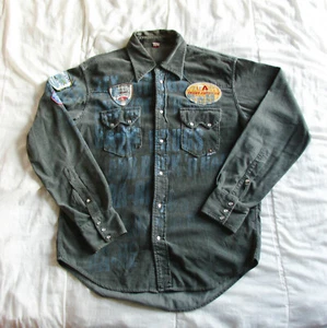 Mens RA.RE Rag Recycle Green Corduroy Patched Printed Long Sleeve Shirt Size L - Bild 1 von 11