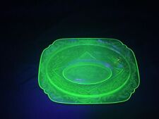 Vintage Federal Green Uranium Glass "Madrid" 10" Oval Vegetable Dish