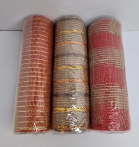 Decorative Mesh Ribbon, Lot of 3, 25' Foot & 30 Foot, Holiday Colors, Crafts - Picture 1 of 12