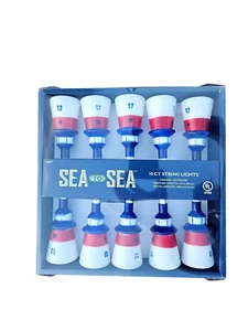 Sea-To-Sea 10-Ct String Lights Indoor/Outdoor Lighthouse Red & White Blue Accent - Picture 1 of 6