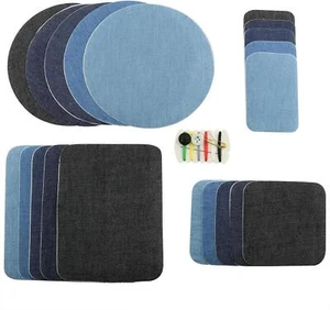 20pcs Denim Patches DIY Iron On Mending Patches with One Mini Sewing Kit NEW - Picture 1 of 6