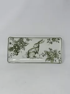 "Nuevo Maxcera Toile Bunny Green Rabbit Bandeja de Pascua 10 3/4 x 5"" Cerámica Vacaciones Difícil de Encontrar" - Imagen 1 de 9