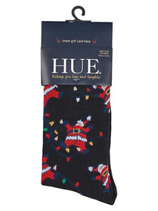 HUE Womens Socks Santa Clause Christmas Black with Holiday Gift Card Holder -NWT