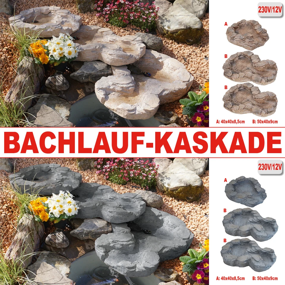 BACHLAUF GARTENBRUNNEN WASSERLAUF SOLAR TEICH PUMPE KASKADEN WASSERFALL GARTEN - Bild 1 von 1