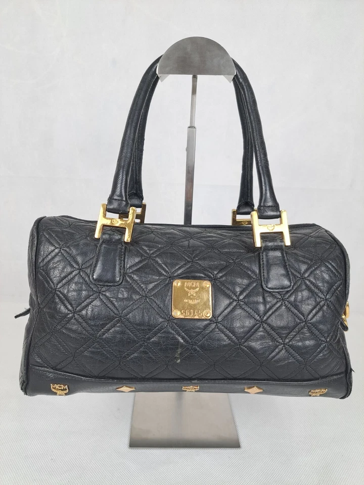 Vintage MCM Visetos Black Quilted Boston Leather HandBag - Image 1 of 4