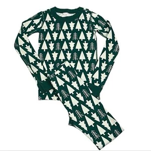 Hanna Andersson Winter Green Holiday Long John PJ Pajama Set Size 130 (8) - Picture 1 of 11