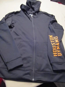 NWT MLS SOCCER ADIDAS HOUSTON DYNAMO MENS ZIP FRONT HOODED JACKET BLACK LARGE - Picture 1 of 2