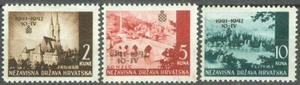 Kroatien NDH 1942, WWII 1. Jahrestag der Unabhängigkeit Mi.# 78-80, postfrisch - Bild 1 von 2