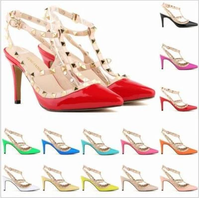 Womens Slingbscks Strap Heel Sandals Ladies Strappy Stud Prom Party Shoes 952-3 - Image 1 of 4