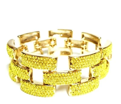 J.Crew Square Pave Link Bracelet Chartreuse Multi Flash Gold Plated Brass NWT - Image 1 of 4