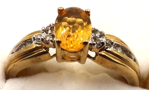 BEAUTIFUL SOLID 10K YELLOW CITRINE AND DIAMOND RING SIZE 7 - Picture 1 of 7