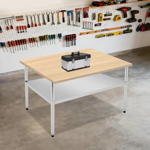 Tavolo Rettangolare Acciaio Inox Argento Ripiano Inferiore Regolabile per Tavoli da Lavoro - Foto 1 di 16