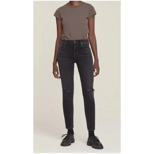 Pantalones de mezclilla elásticos Sophie de tiro medio negros talla 28 Agolde para mujer desgastados - Imagen 1 de 14