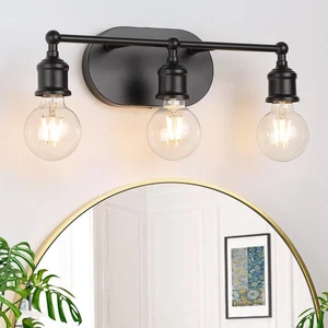 Bathroom Light Fixtures, 3-Light Black Vanity Light, Vintage Wall Sconce Ligh... - Picture 1 of 9