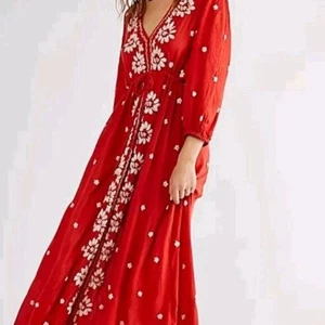 Vestido midi para mujer Free People Fable rojo floral bordado mediano - Imagen 1 de 16