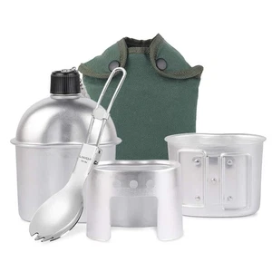 Camping cookware Set, 4pcs Cookware Set Aluminum Canteen Cup Wood Stove Set w... - Bild 1 von 9