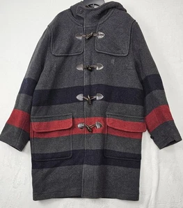 Vintage Tommy Hilfiger Wool Blend Hooded Striped Toggle Duffel Coat Gray Size XL - Picture 1 of 22