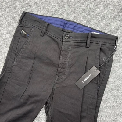 Pantalones chinos ajustados Diesel talla 28W x 28L negros plisados mezcla de algodón para mujer Foto 1 de 4