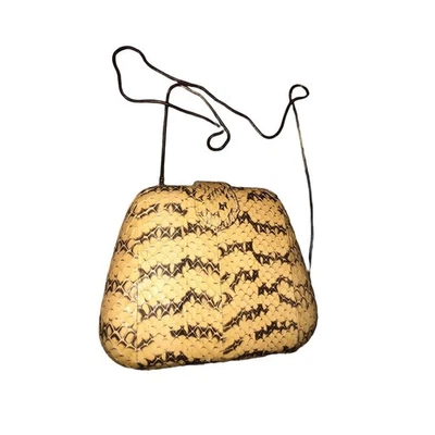 Vintage 70s Le-Ann Hard Shell Yellow Black Gold Evening Bag Italy - Image 1 of 4