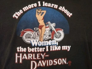 Vintage 80's HARLEY DAVIDSON T-shirt Large The More I Learn About Women Pin-up - Picture 1 of 9