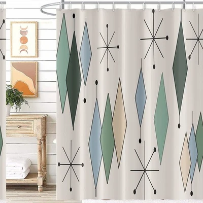 Mid Century Geometric Diamond Shower Curtain 72x72 Inches Foto 1 de 4
