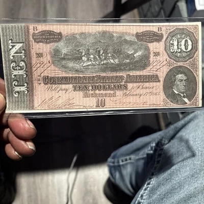 1864 Confederate Currency $10 Note Civil War CSA Choice Uncirculated - Image 1 of 4