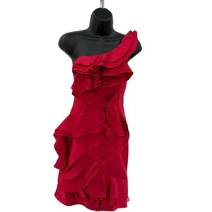 BCBGMaxAzria Minikleid Gr. 8 Jonesy Rubinrot Rüschen Cocktail Party One Shoulder - Bild 1 von 7