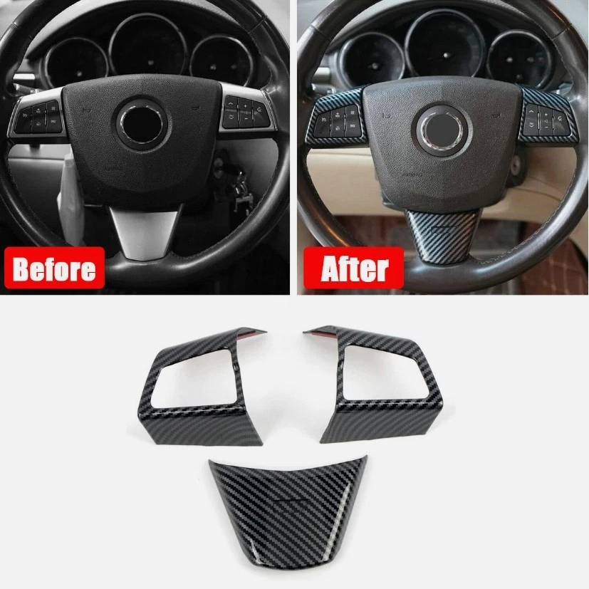 For 2008-2013 Cadillac CTS Carbon Fiber Car Steering Wheel Button Cover Trim Foto 1 de 4