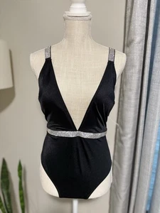Victoria's Secret Swim Bling Shine Strap Plunge One-piece Swimsuit Black Large - Picture 1 of 5