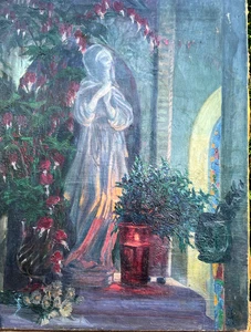 Antikes Ölgemälde Marienbild datiert 1914 Bild Gemälde Monogrammist - Bild 1 von 7