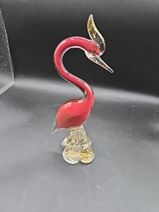 Vintage Ruby Red Gold Fleck Murano Italy Bird Herring Art Glass Sculpture - Picture 1 of 9