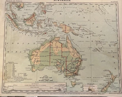 Mapa antiguo de Australia Islas del Pacífico Nueva Zelanda Mar de China Meridional 1874 ++ Foto 1 de 4