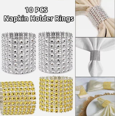 10pcs Diamond Napkin Holder Rings Serviette for Wedding Dinning Decor, Reusable - Image 1 of 4