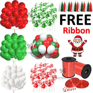Merry Christmas Latex Plain Balloons Red & Green Xmas Birthday Party Decor - Picture 1 of 16