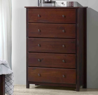 Coctelera 5 cajones tocador madera maciza acabado cerezo dormitorio organizador de almacenamiento Foto 1 de 4