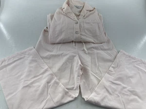 Women's Pink Kiyomi Corduroy 2 Pc Pajama Set size Med Drawstring Pant Button Top - Picture 1 of 8