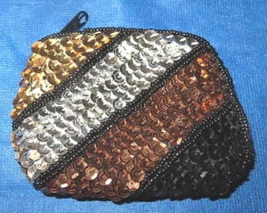 Bolso de noche vintage de oro bronce cobre lentejuelas moneda bolso cosmético con cremallera - Imagen 1 de 5