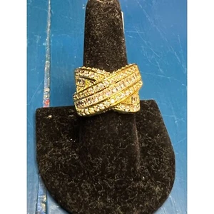 Palm Beach jewelry 3.64 TCW Baguette Cut CZ Gold Plated Crossover Ring Sz 8.5 NE - Picture 1 of 7