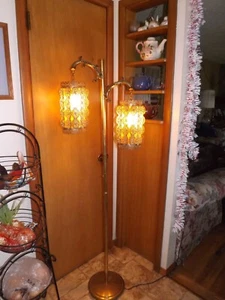 50s Mid Century Ornate Double Hanging Floor Stand Pole Lamp MCM Hollywood Regenc - Picture 1 of 9