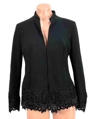Chico’s Black Embroidered Open Front Crochet Beaded Lace Blazer Jacket size 0 - Image 1 of 4