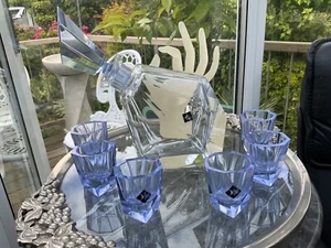 RARO JUEGO DE LICOR DECANTADOR BOHEMIA DESNA CHECO SEIS VASOS FACETADOS ETIQUETA FIRMADA - Imagen 1 de 12