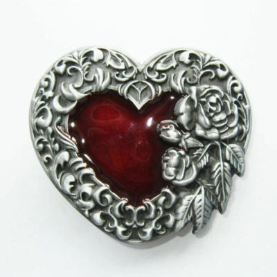 Western Rose Red Heart Fashion Metal Belt Buckle - Image 1 of 2